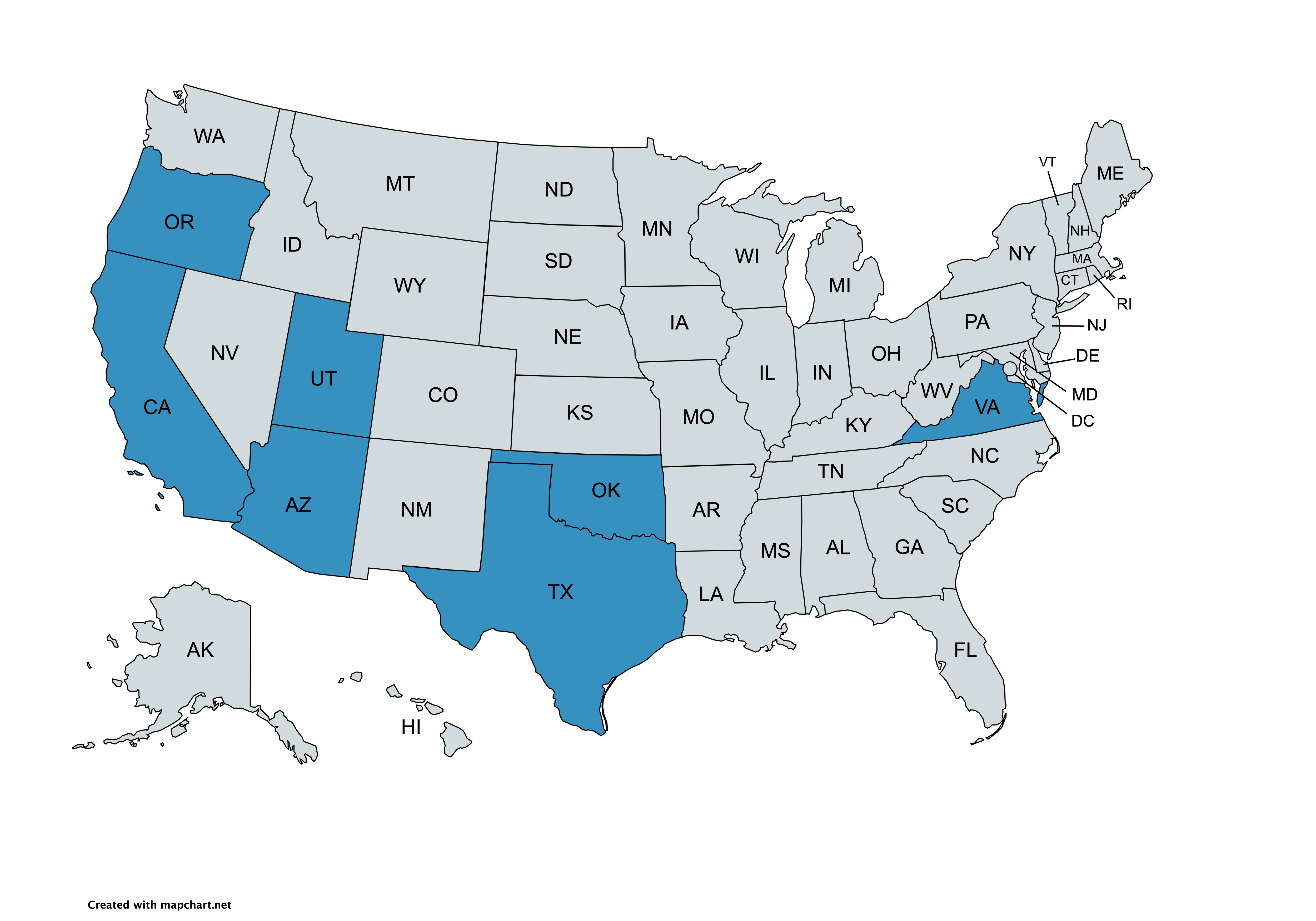 Map showing team members across the USA